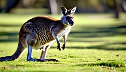 Wall Mural - Majestic kangaroo hopping gracefully through the Australian landscape