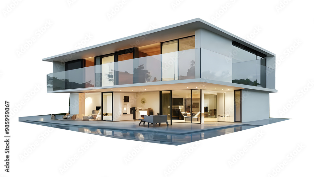 Modern house with a window Isolated on a white transparent background ...