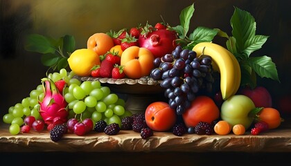 Wall Mural - Vibrant still life showcasing an array of fresh fruits in rich colors and textures