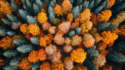 Wall Mural - Aerial View of Autumn Foliage in a Forest