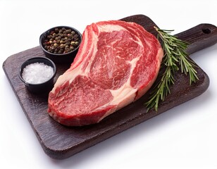 fresh raw rib eye steaks isolated on white