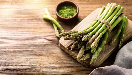 Wall Mural - Fresh asparagus on wooden background