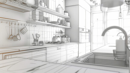 abstract sketch of a modern kitchen