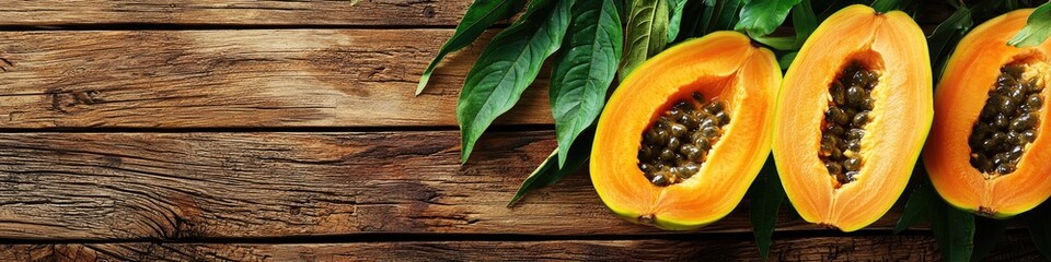 Poster - papaya fruit on a wooden background. Selective focus