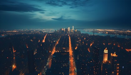 Wall Mural - Stunning Aerial Night View of a Vibrant Metropolis Cityscape