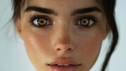 Wall Mural - Close Up Portrait of a Woman with Freckles and Hazel Eyes