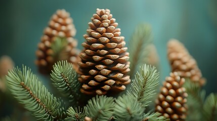 Wall Mural - Close-Up of Pine Cones on a Branch