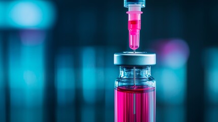 Wall Mural - syringe filling vial with pink liquid