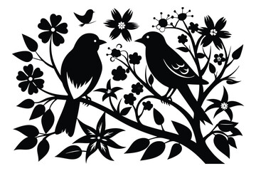 Wall Mural - Birds on branches. Nature H.eps