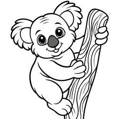 Wall Mural - Playful Koala Clinging to a Tree Cute, Rounded Line Art Vector