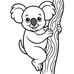 Wall Mural - Playful Koala Clinging to a Tree Cute, Rounded Line Art Vector