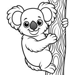 Wall Mural - Playful Koala Clinging to a Tree Cute, Rounded Line Art Vector