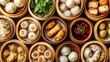© artbot - A variety of dim sum dishes presented in bamboo steamers, showcasing diverse flavors.