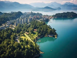 Wall Mural - Generous Aerial view Landscape of Sun Moon Lake and lalu isiland in Nantou, Taiwan