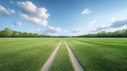 Canvas Print - A field of grass with a dirt road running through it