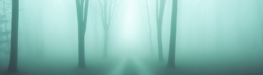 Canvas Print - A foggy forest with trees and a path