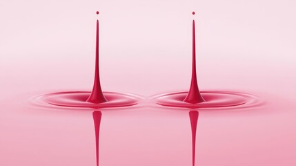 Wall Mural - two red water droplets are reflected in a pink surface