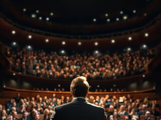 Wall Mural - speaker speech in front of the audience people listeners