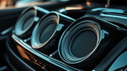 Wall Mural - Close-up of high-quality car speakers installed in a luxury vehicle, showcasing their sleek design and integration with the car's interior.