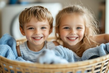 Kids rides in a laundry basket, Generative AI