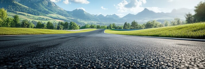 Canvas Print - Empty Asphalt Race Track with Scenic Background