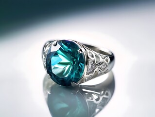 Wall Mural - Elegant silver ring featuring a large teal gemstone.