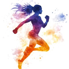 Sticker - Watercolor Silhouette of a Woman Running,  Motivational Concept