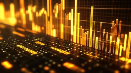 Leinwandbilder - A 3D rendering of a gold price chart with dynamic bars and lines, showcasing recent trends and market movements in a sleek, modern style.