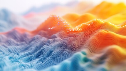 Poster - abstract 3d background with wavy lines and a gradient of blue and orange.