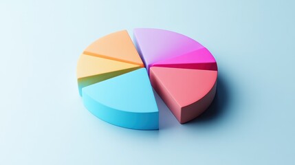 Colorful 3D pie chart with 6 slices on blue background.