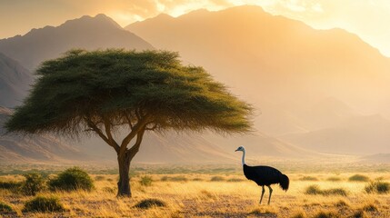 landscape ostrich savannah australia tree