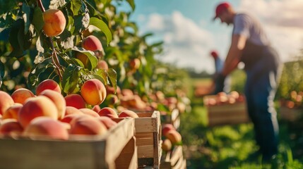 peaches harvesting agriculture growing crop