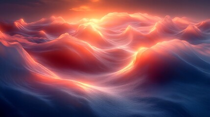 Sticker - A vibrant sunrise illuminates a surreal landscape of undulating, textured clouds, creating a dreamlike, ethereal atmosphere.