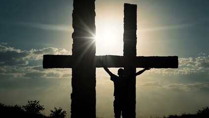 Silhouette of a person in a cross.