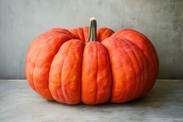 Poster - A Single, Ripe Orange Pumpkin on a Grey Surface