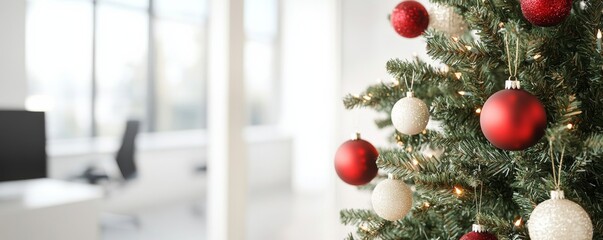 Wall Mural - Xmas decoration in modern office space. Festive and happiness vibe.