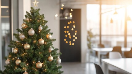 Wall Mural - Xmas decoration in modern office space. Festive and happiness vibe.