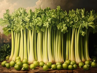 Wall Mural - Still Life with Celery and Green Fruit