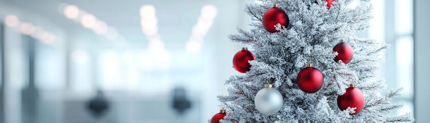 Wall Mural - Festive and seasonal happiness vibe. Xmas tree decoration in office space.