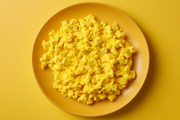 Wall Mural - Scrambled tofu with turmeric served on a yellow plate