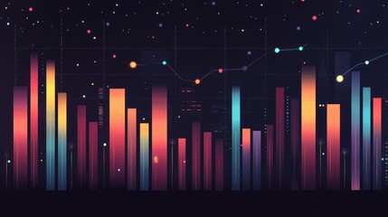 Wall Mural - abstract futuristic colorful bar graph with glowing dots.