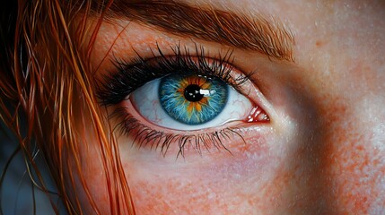 Wall Mural - Close Up of Blue Eye with Red Hair - Detailed Portrait Photography