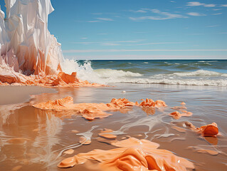 Wall Mural - Outstanding Wooden pier on a fancy orange sunset.