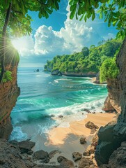 Wall Mural - A chair is placed on the beach next to the ocean