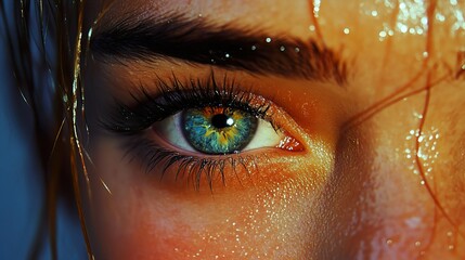 Wall Mural - Close Up of a Woman's Eye with Water Drops