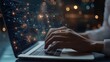 © artbot - A person typing on a laptop with a digital network overlay, symbolizing technology and connectivity.