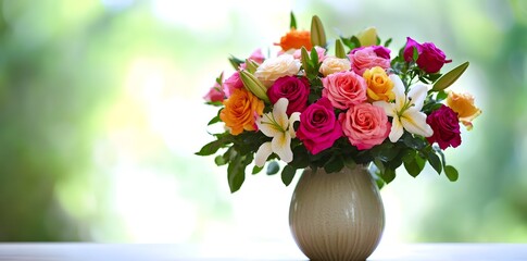 Poster - Colorful Bouquet of Roses and Lilies