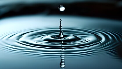 Serene water droplet causing gentle ripples on a dark surface, embodying tranquility, reflection, impact, and the flow of time