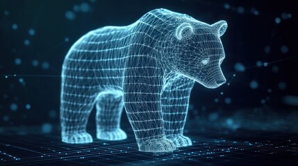 Poster - wireframe digital bear on a digital grid.