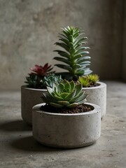 Poster - Trio of green succulents in concrete planters.